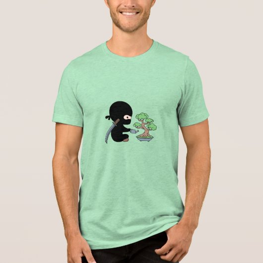 Tiny Ninja Watering Bonsai Tree Tri-Blend Shirt (Vorderseite)