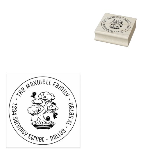 Tiny Ninjas in Bonsai Tree Familienadresse Runde 2 Gummistempel (Stempel)