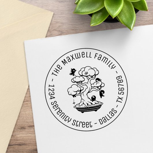 Tiny Ninjas in Bonsai Tree Familienadresse Runde 2 Gummistempel