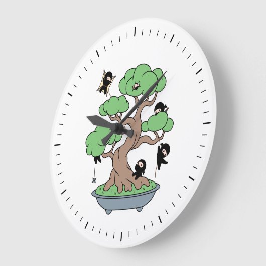 Tiny Ninjas in Bonsai Tree Große Wanduhr (Winkel)