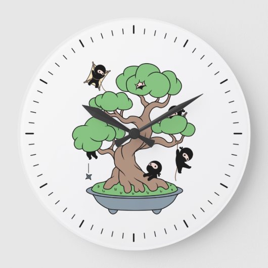Tiny Ninjas in Bonsai Tree Große Wanduhr (Vorderseite)