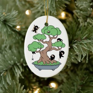 Tiny Ninjas in Bonsai Tree Keramik Ornament