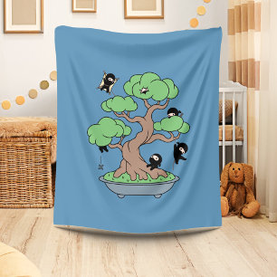 Tiny Ninjas in Bonsai Tree on Blue Fleecedecke