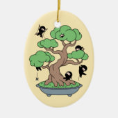 Tiny Ninjas in Bonsai Tree on Yellow Keramik Ornament (Vorne)