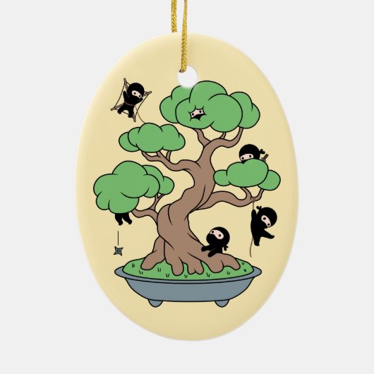 Tiny Ninjas in Bonsai Tree on Yellow Keramik Ornament (Hinten)