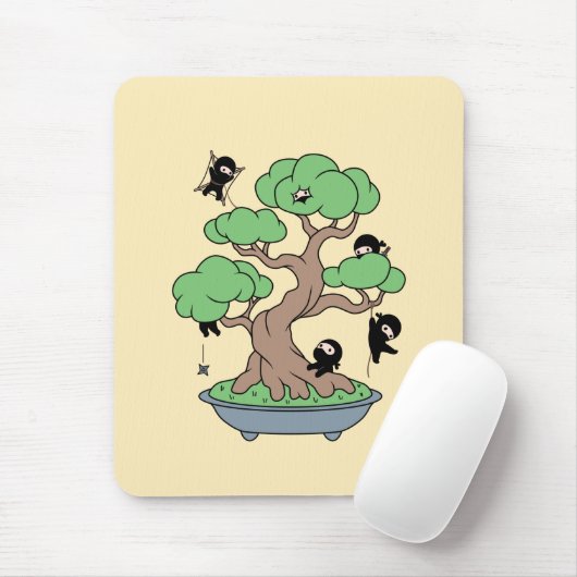 Tiny Ninjas in Bonsai Tree on Yellow Mousepad (Mit Mouse)