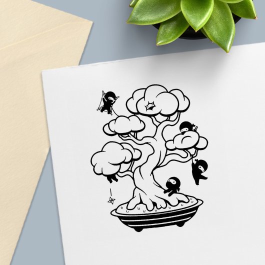 Tiny Ninjas in Bonsai Tree Permastempel