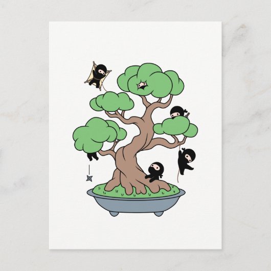 Tiny Ninjas in Bonsai Tree Postkarte (Vorderseite)