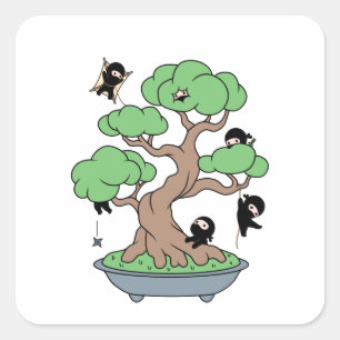 Tiny Ninjas in Bonsai Tree Quadratischer Aufkleber