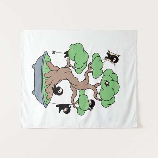 Tiny Ninjas in Bonsai Tree Wandteppich (Vorderseite (Horizontal))