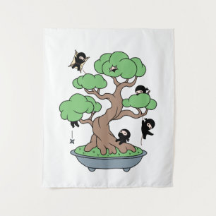 Tiny Ninjas in Bonsai Tree Wandteppich
