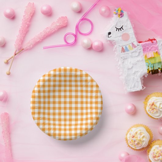 Tiny Orange and White Gingham Pappteller (Party)