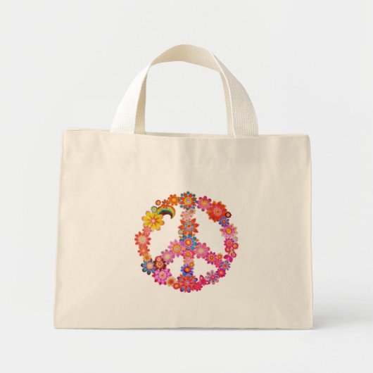 Tiny Orange Blume Peace Sign Tote Bag Mini Stoffbeutel (Vorne)