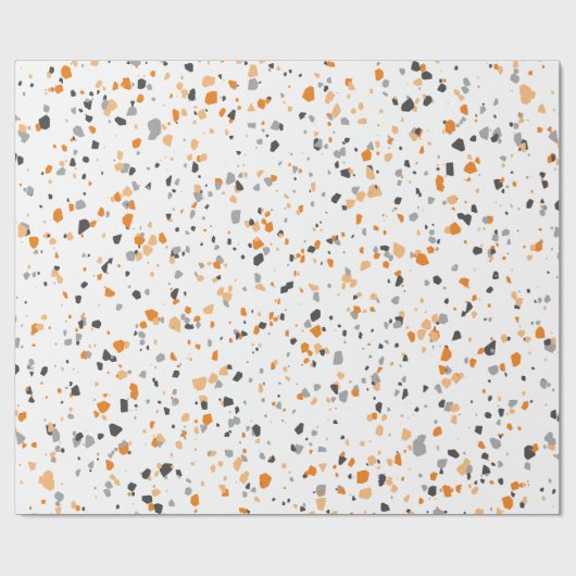 Tiny Orange Gray Terrazzo Muster Geschenkpapier (Flach)