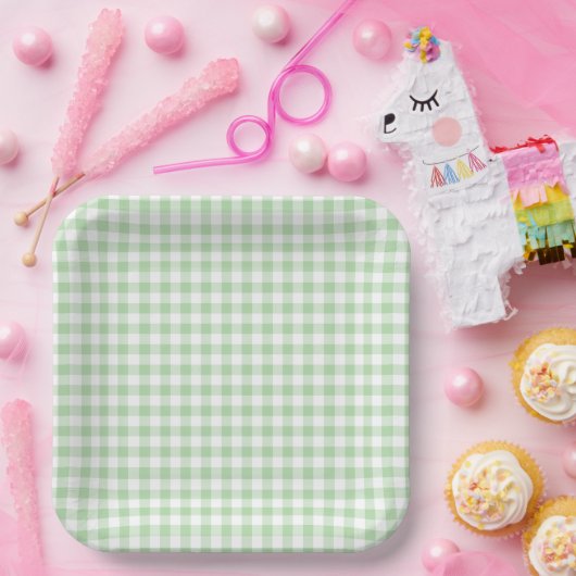Tiny Pale Green and White Gingham Pappteller (Party)