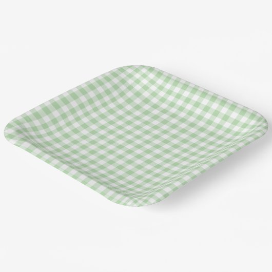 Tiny Pale Green and White Gingham Pappteller (Gewinkelt)