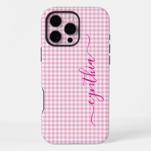 Tiny Pale Pink Gingham Signature iPhone Hülle (Rückseite)