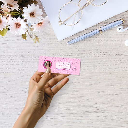Tiny Pink and White Hearts Liebe Coupons mit Foto Mini Visitenkarte