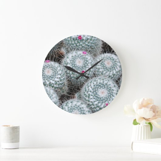 Tiny Pink Blume Cactus Pflanze Große Wanduhr (Zuhause)