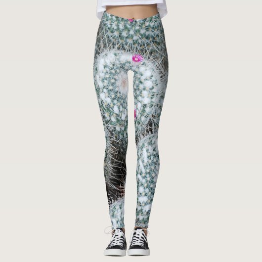 Tiny Pink Blume Cactus Pflanze Leggings (Vorderseite)
