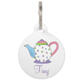 Tiny Polka Dot Teapot Tea Party Pot Pet Dog Tag Tiernamensmarke