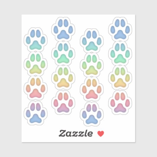 Tiny Rainbow Dog Pawprints Animal Tracks Decals Aufkleber (Blatt)