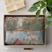 TINY RED COUNTRY HOUSE MIXED MEDIA DECOUPAGE SEIDENPAPIER (Geschenk)