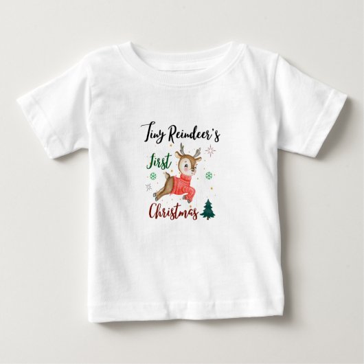 Tiny Reindeers erste Weihnachten Baby T-shirt (Vorderseite)