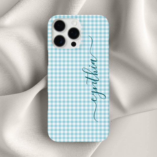 Tiny Robin Egg Blue Gingham Signature Case-Mate iPhone Hülle