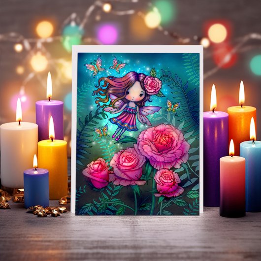 Tiny Rose Fairy Fantasy Art von Molly Harrison Karte