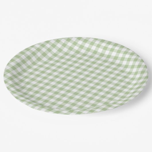 Tiny Sage and White Gingham Pappteller (Schrägansicht)