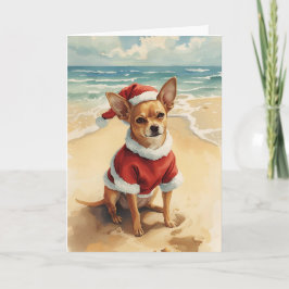 Tiny Santa, Big Cheer - Chihuahua Beach Weihnachte Karte