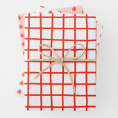 Tiny Scribbled Daisies Grid Whimsical Red Pink Set Geschenkpapier Set (Beispiel)
