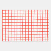 Tiny Scribbled Daisies Grid Whimsical Red Pink Set Geschenkpapier Set (Vorderseite)