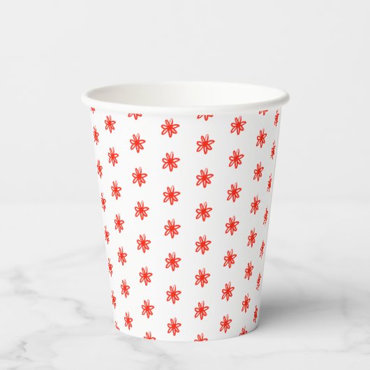 Tiny Scribbled Daisies Rustic Whimsical Red White Pappbecher (Rückseite)