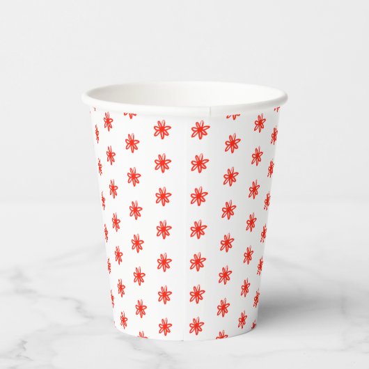 Tiny Scribbled Daisies Rustic Whimsical Red White Pappbecher (Rechts)