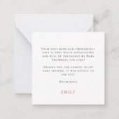 TINY SIZE Bunny Girl Baby Dusche Vielen Dank Mitteilungskarte (Rückseite)