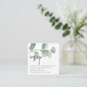 TINY SIZE Eucalyptus QR Code Script Wedding RSVP Begleitkarte (Stehend Vorderseite)