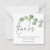 TINY SIZEEucalyptus Script Foto Wedding Danke Mitteilungskarte (Vorderseite)