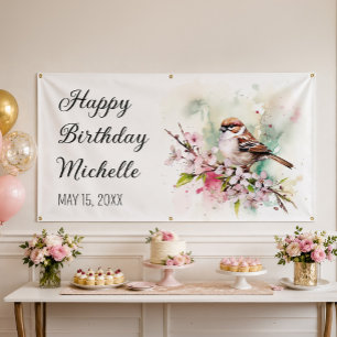 Tiny Sparrow Cherry Blossoms Frühlingsname Banner