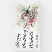 Tiny Sparrow Cherry Blossoms Frühlingsname Banner (Vertikal)