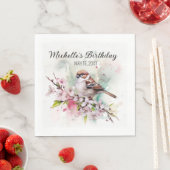 Tiny Sparrow Cherry Blossoms Frühlingsname Serviette (Beispiel)