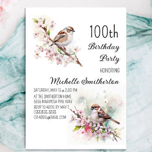 Tiny Sparrow Cherry Blüten Frühjahr 100. Geburtsta Einladung