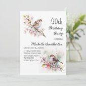 Tiny Sparrow Cherry Blüten Frühjahr 90. Geburtstag Einladung (Stehend Vorderseite)