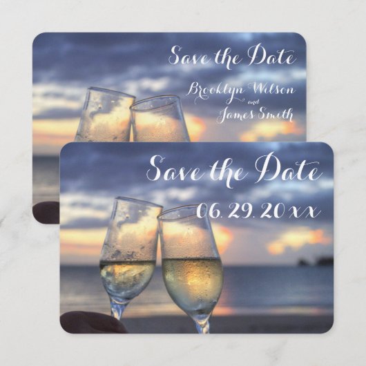 Tiny Sunset Beach Save the Date Flachkarten Einladung (Vorne/Hinten)