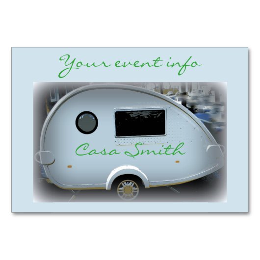 Tiny Teardrop Trailer Sinti und Roma Caravan Tischnummer (Vorderseite)