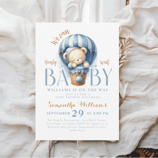 Tiny Teddy Bear Blue Luftballon Einladung