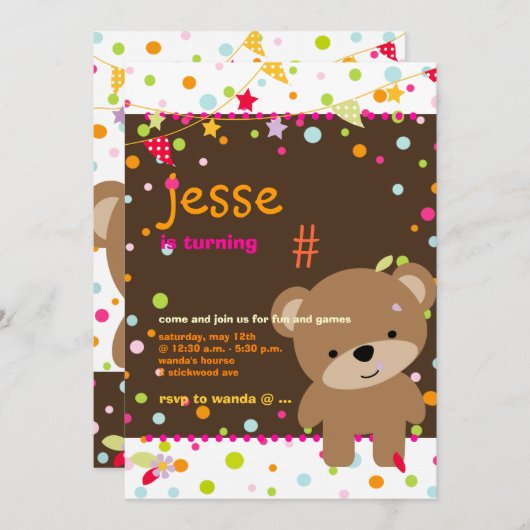Tiny Teddy Bear Personalisiertes Party Einladung (Vorne/Hinten)