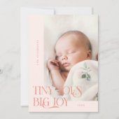 Tiny Toes Big Joy Peach Foto Geburtsankündigung Ankündigung (Vorderseite)