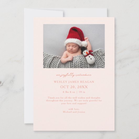 Tiny Toes Big Joy Peach Foto Geburtsankündigung Ankündigung (Rückseite)